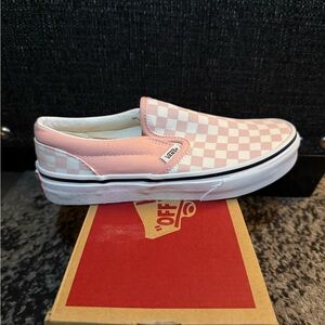 Checkerboard pink & white Vans slip on brand we never worn